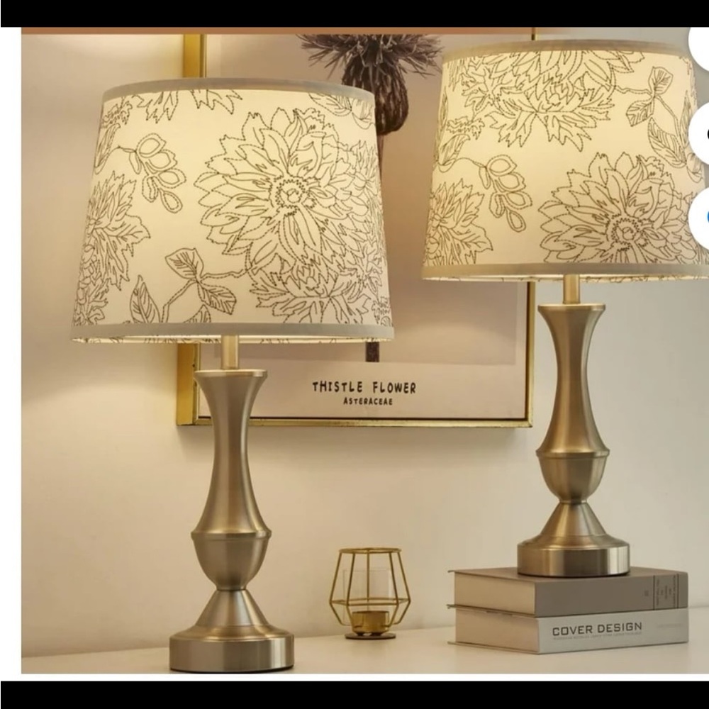 Toile Stitch Lamp Shade x2 shells Linen Drum Slip Uno Fitter 7" H x 8" W x 10" W